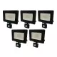 Lot de 5 Projecteurs LED Noirs 30W (150W) à Détecteur IP65 2400lm - Blanc Chaud 2700K