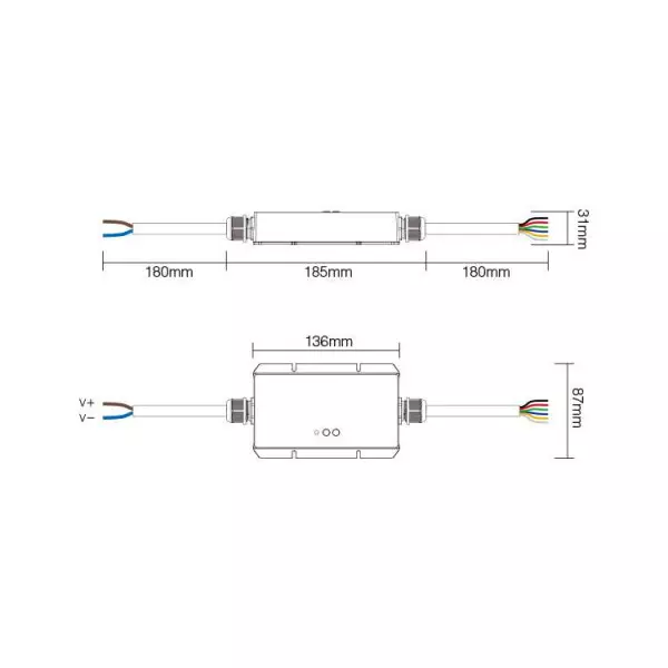 Contrôleur LED Radiofréquence CCT RGB RGBW RGBCCT étanche IP67 5 en 1 DC12-36V