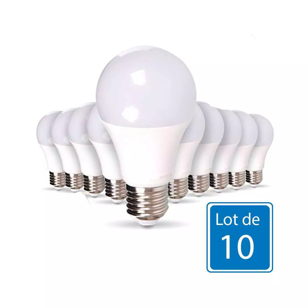Lot de 10 Ampoules E27 10W A60 équivalent 60W - Blanc Chaud 2700K