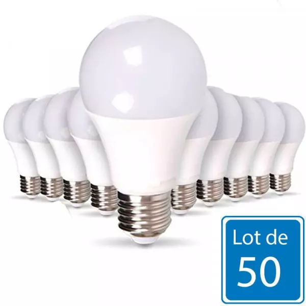 Lot de 50 Ampoules LED E27 9W équivalent 75W - Blanc Chaud 2700K
