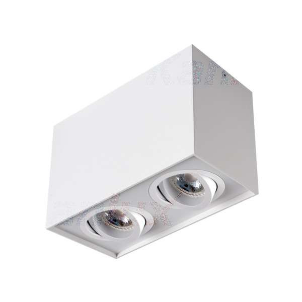 Plafonnier saillie rectangulaire pour 2 ampoules GU10 Blanc mat 