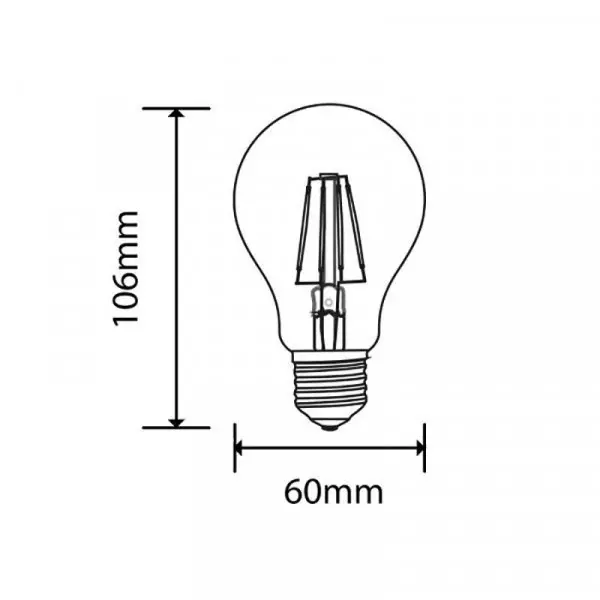 Ampoule LED E27 filament 4W 400lm A60 - Blanc Chaud 2700K